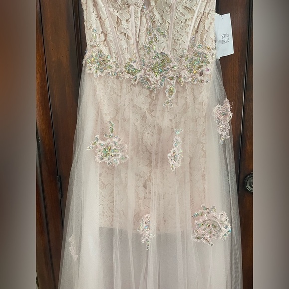 GIGI by LA FEMME Light Pink Strapless Sweetheart Corset Sheer Gown - Picture 6 of 17